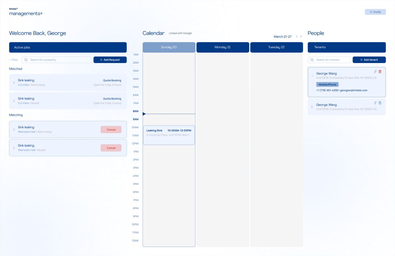 LintelAI maintenance management dashboard